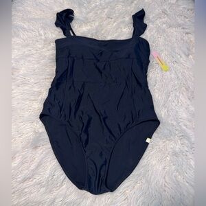 SUMMERSALT Women's Ruffle Oasis One-Piece Swimsuit Size 12 Black NEW